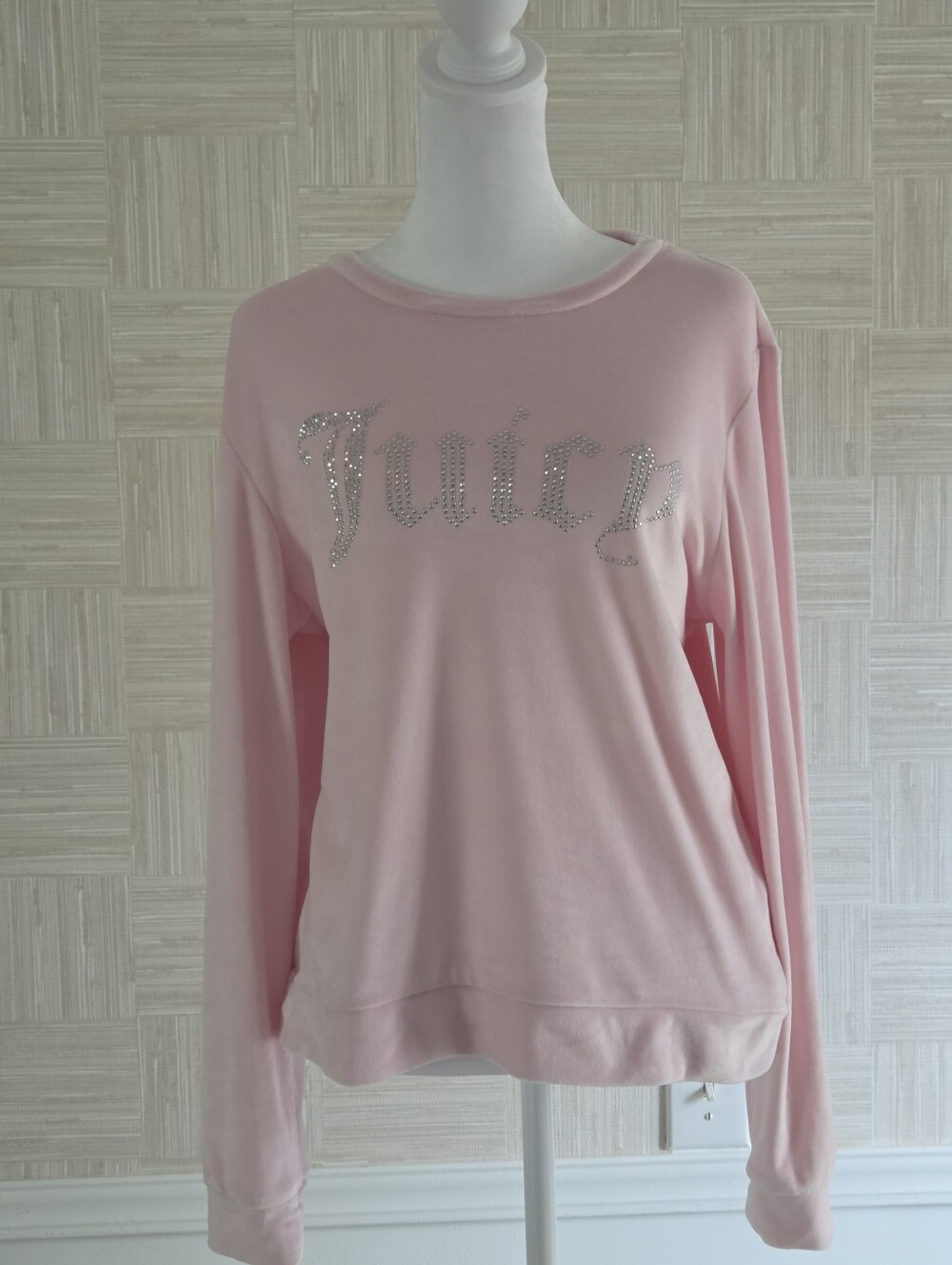 Juicy Couture Pink Velour Studded Logo Long Sleeve Sleepwear Sweatshirt Top L